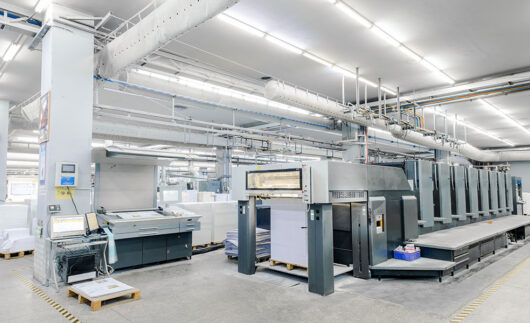 a Heidelberg printing machine in a large workshop