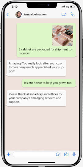 a screenshot showing chat history between a StarSeed sales representative and the client